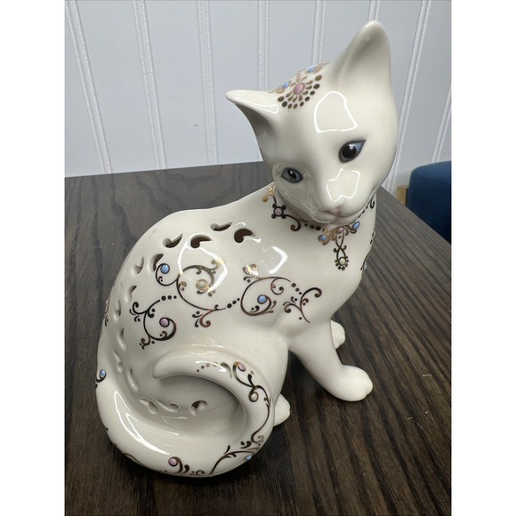 LENOX Jewels Of Light Cat Figurine 4.5" Curled Tail Blue Eyes Jeweled EUC! - Picture 2 of 11